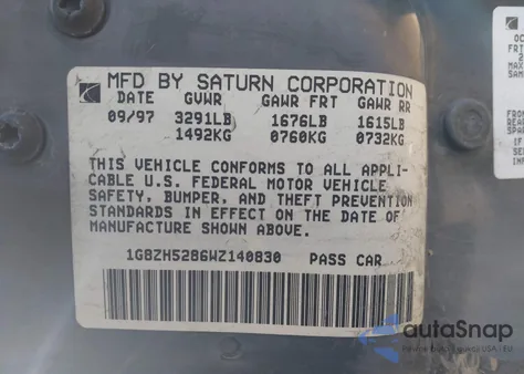 1998 Saturn Sl1 from USA, damaged, VIN 1G8ZH5286WZ140830